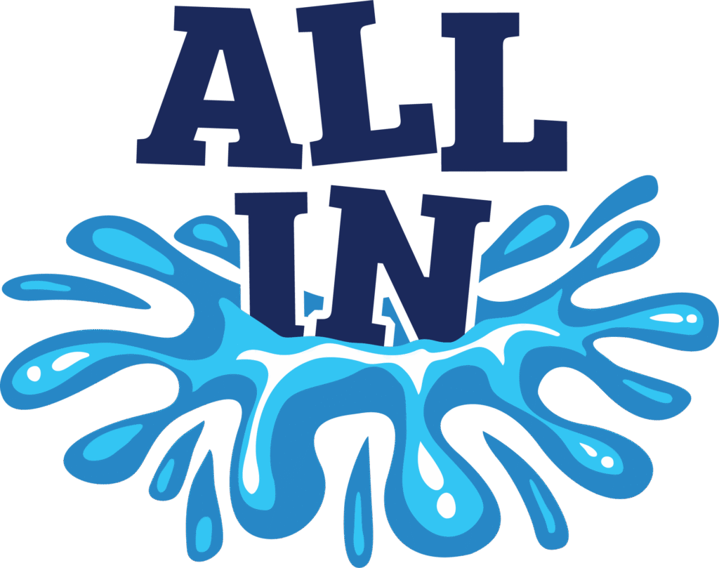 All In logo with water splashing around it