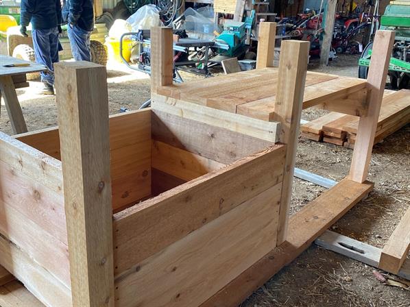photo of raised garden beds being built