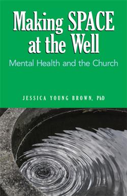 book cover of making space at the well with the title in white on a green background and the bottom half of the page is a photo of a well with ripples in the water