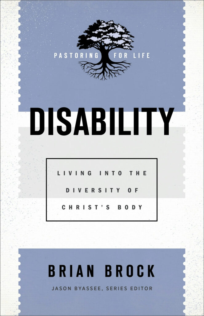 book cover of disability: living into the diversity of christ's body with purple and gray blocks and a small abstract black and white tree at the top of the page