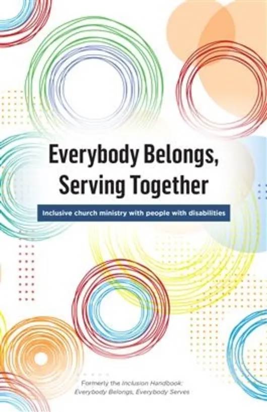 book cover of everyone belongs, serving together with drawings of circles in a variety of colors overlapping one another