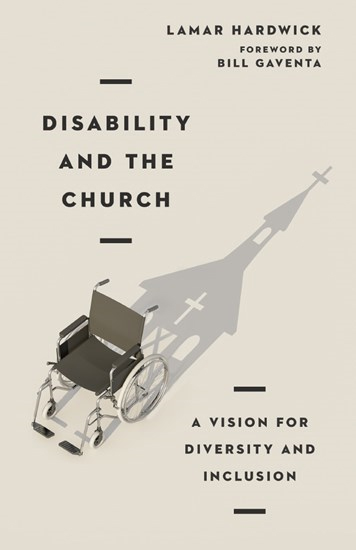 cover of disability and the church with a folding wheelchair whose shadow is the shape of a church