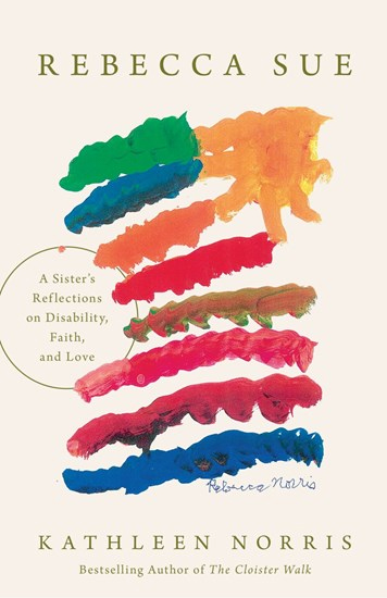 book cover of rebecca sue with horizontal watercolor lines in bright colors